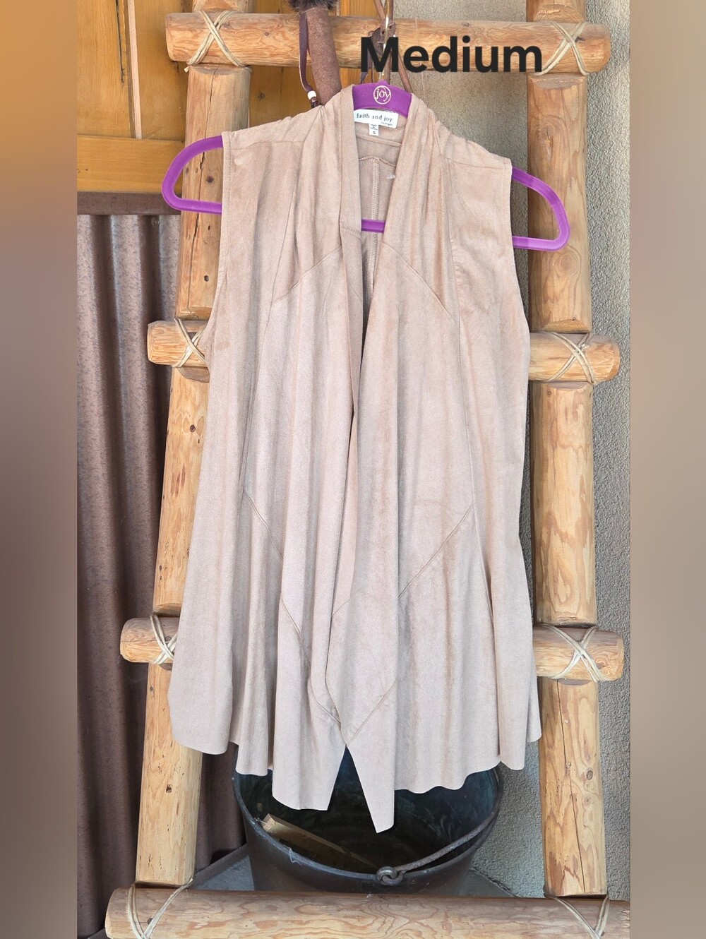 Faux Suede Open Front Vest, Sz Sm, Med Or Large. NWOT, FAITH AND JOY